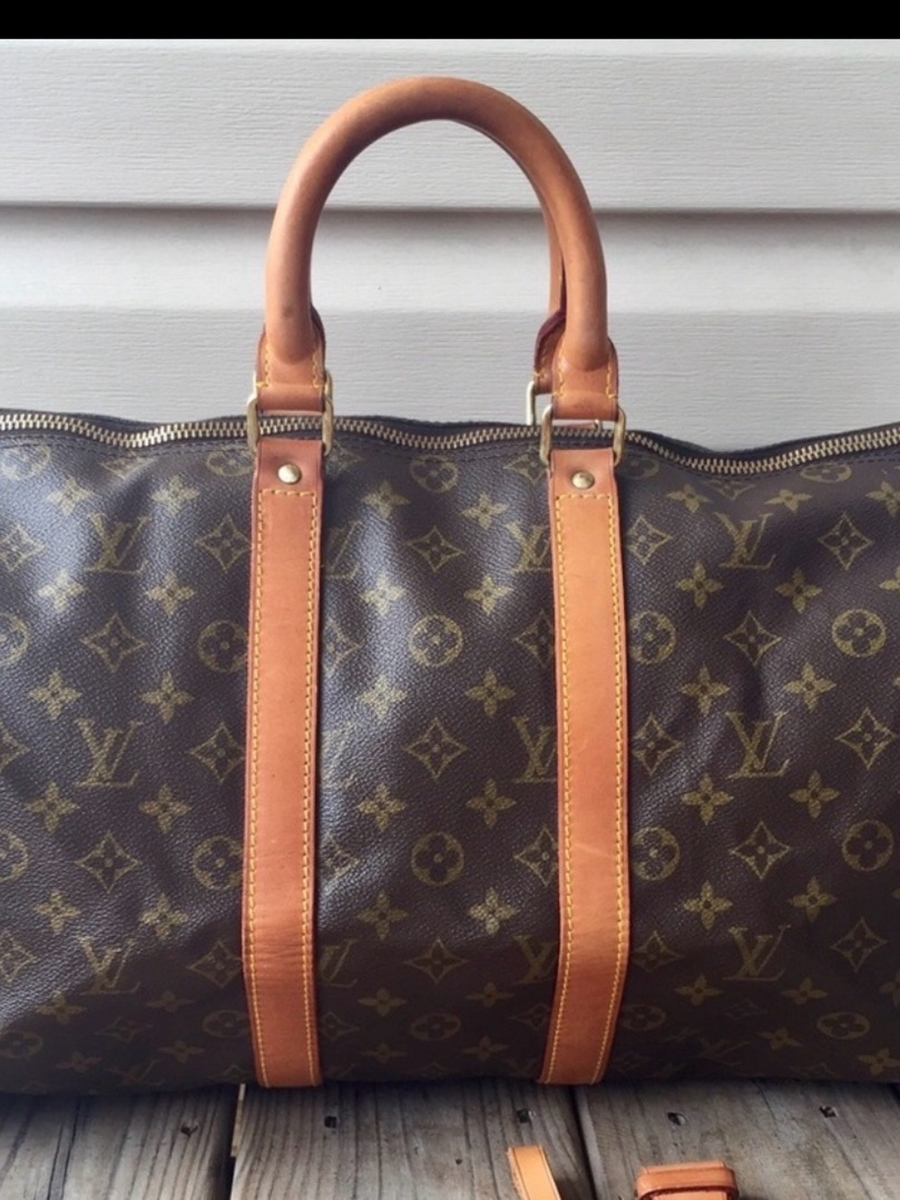 Louis Vuitton Monogram Canvas Keepall Travel Bag Brown and Tan